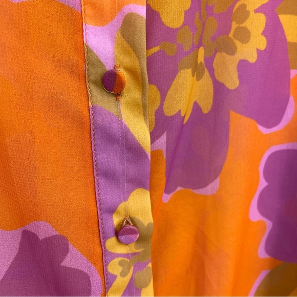 Rnwy orange pink floral blouse Sz 8 button front - Picture 6 of 10